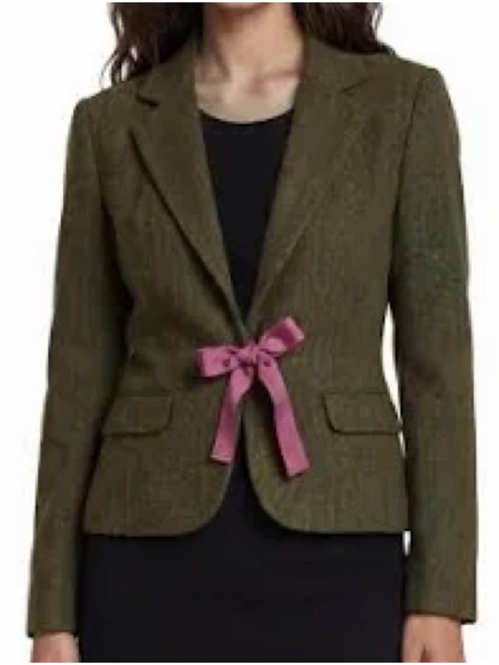 Lilly Pulitzer Olive Green Tailored Blazer with Pink Bow